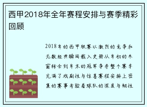 西甲2018年全年赛程安排与赛季精彩回顾