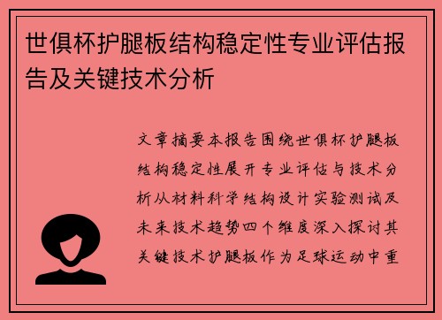 世俱杯护腿板结构稳定性专业评估报告及关键技术分析