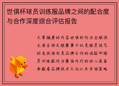 世俱杯球员训练服品牌之间的配合度与合作深度综合评估报告